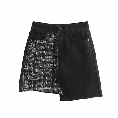 Σύντομη ασύμμετρη φούστα γυναικεία denim με ψηλής μέσης