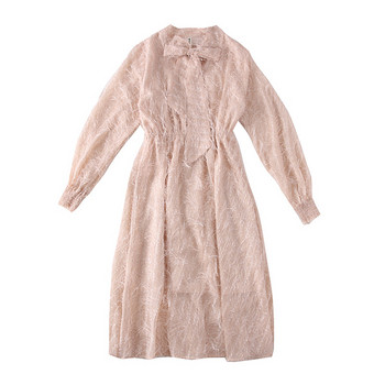 Rochie moderna de dama cu maneci lungi si cravate - model croiat