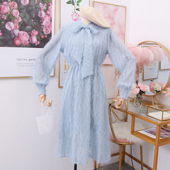 Rochie moderna de dama cu maneci lungi si cravate - model croiat