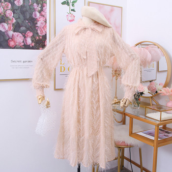 Rochie moderna de dama cu maneci lungi si cravate - model croiat