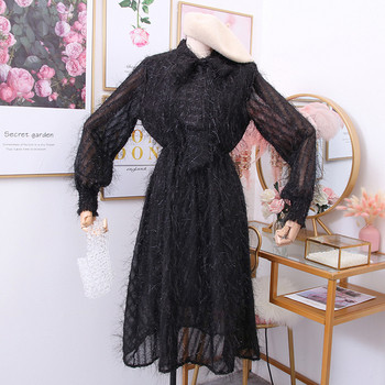 Rochie moderna de dama cu maneci lungi si cravate - model croiat