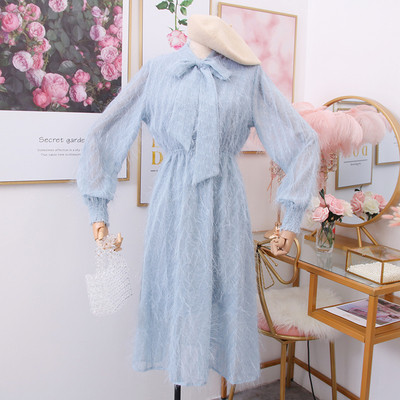 Rochie moderna de dama cu maneci lungi si cravate - model croiat