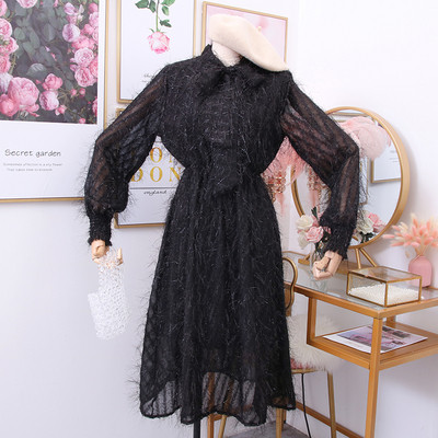 Rochie moderna de dama cu maneci lungi si cravate - model croiat