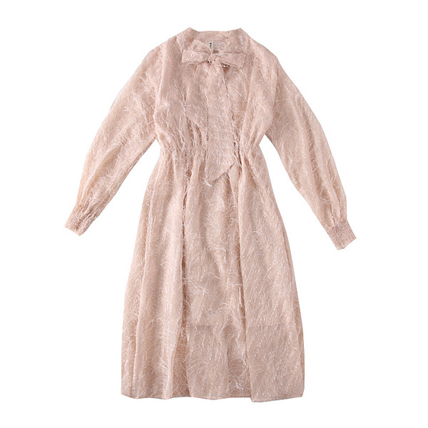 Rochie moderna de dama cu maneci lungi si cravate - model croiat