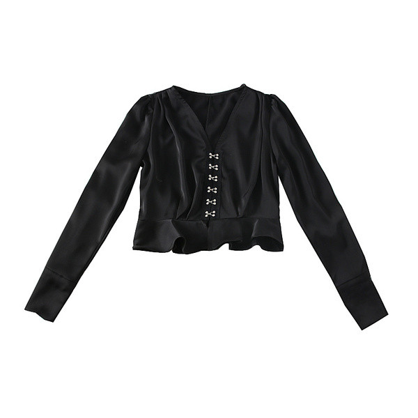 Κορυφή γυναικείο πουκάμισο με λαιμόκοψη στο μαύρο, κόκκινο και λευκό χρώμα