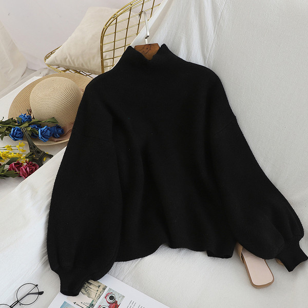 Κλασικό μοντέλο  γυναικείο πουλόβερ  με υψηλό γιακά σε διάφορα χρώματα