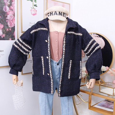 Palton modern de dama cu buzunare in bej si albastru