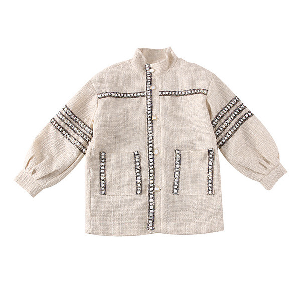 Palton modern de dama cu buzunare in bej si albastru