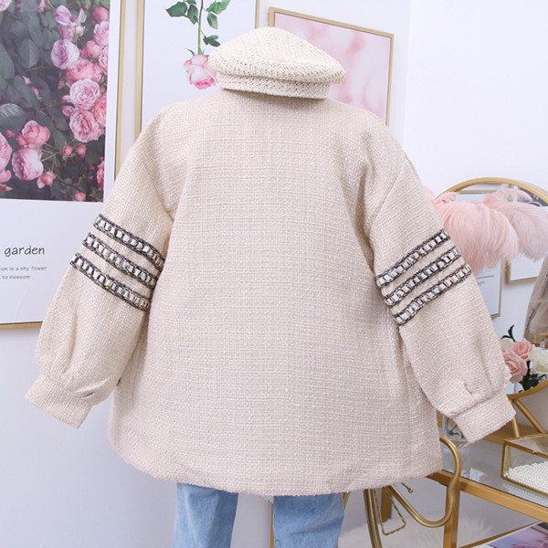 Palton modern de dama cu buzunare in bej si albastru