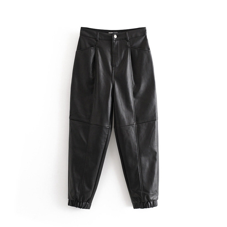 Дълъг и широк панталон от еко кожа в черен цвят