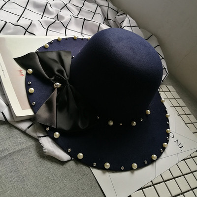 Κομψό γυναικείο καπέλο με πέρλες και κορδέλα