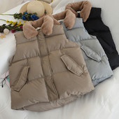 Női mellény pehelygallérral és zsebekkel több színben