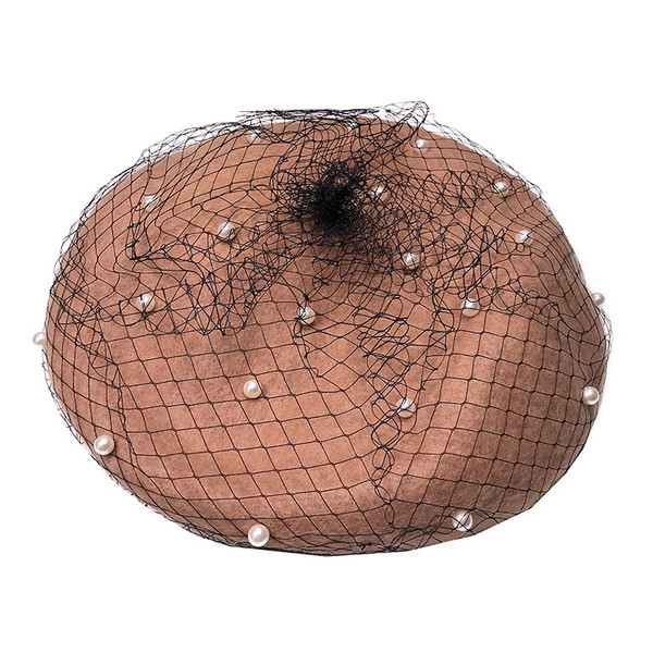 Beretă de damă elegantă cu perle și plasă