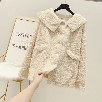 Дамско пухено палто с копчета в три цвята