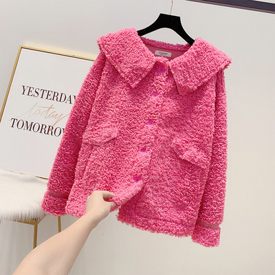 Дамско пухено палто с копчета в три цвята