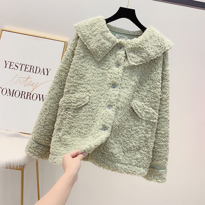 Дамско пухено палто с копчета в три цвята