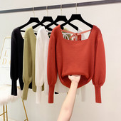 Γυναικείο πουλόβερ με τετράγωνη λαιμόκοψη και κορδόνια σε τέσσερα χρώματα