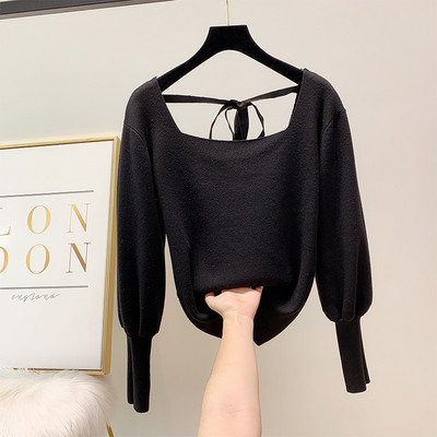 Γυναικείο πουλόβερ με τετράγωνη λαιμόκοψη και κορδόνια σε τέσσερα χρώματα