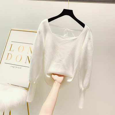 Γυναικείο πουλόβερ με τετράγωνη λαιμόκοψη και κορδόνια σε τέσσερα χρώματα