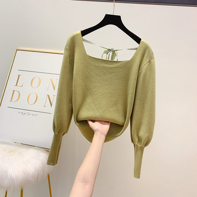 Γυναικείο πουλόβερ με τετράγωνη λαιμόκοψη και κορδόνια σε τέσσερα χρώματα