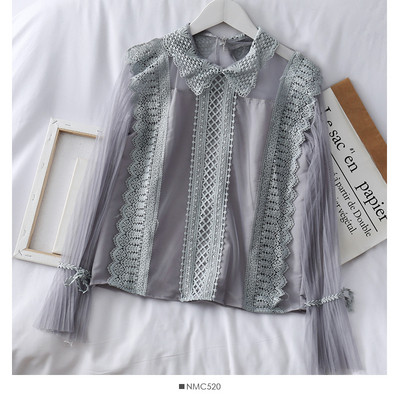 Μοντέρνο γυναικείο πουκάμισο με δαντέλα και μακριά μανίκια σε διάφορα χρώματα