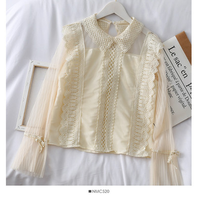 Μοντέρνο γυναικείο πουκάμισο με δαντέλα και μακριά μανίκια σε διάφορα χρώματα