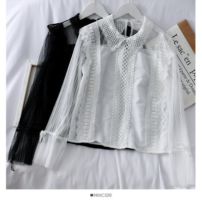 Μοντέρνο γυναικείο πουκάμισο με δαντέλα και μακριά μανίκια σε διάφορα χρώματα