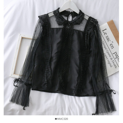 Μοντέρνο γυναικείο πουκάμισο με δαντέλα και μακριά μανίκια σε διάφορα χρώματα