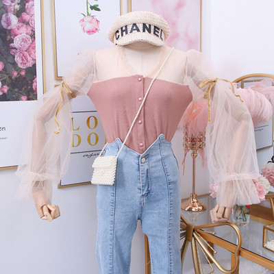 Νέο μοντέλο γυναικεία μπλούζα με λαιμόκοψη στο ροζ και μαύρο χρώμα