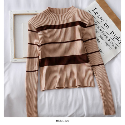 Bluză casual de damă în dungi cu decolteu oval și mâneci lungi în mai multe culori