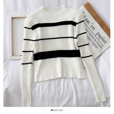 Bluză casual de damă în dungi cu decolteu oval și mâneci lungi în mai multe culori