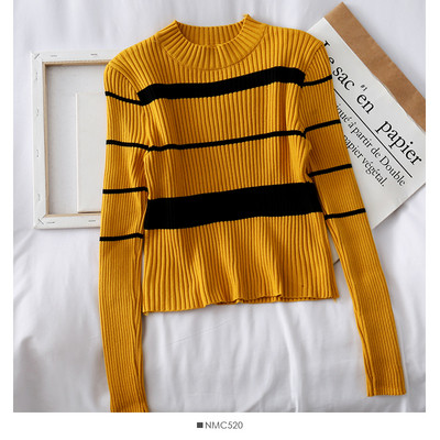 Bluză casual de damă în dungi cu decolteu oval și mâneci lungi în mai multe culori