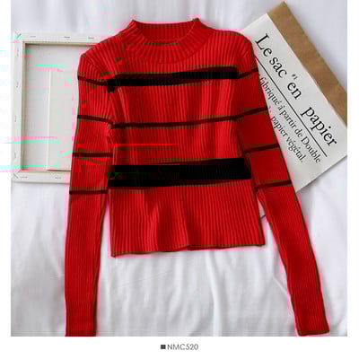 Bluză casual de damă în dungi cu decolteu oval și mâneci lungi în mai multe culori