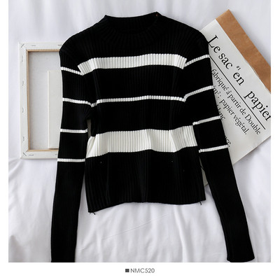 Bluză casual de damă în dungi cu decolteu oval și mâneci lungi în mai multe culori