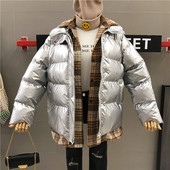 Χειμερινό γυναικείο μπουφάν με τσέπες σε μαύρο και ασημί χρώμα