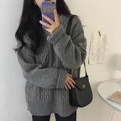 Χειμερινό γυναικείο πουλόβερ σε γκρι, μαύρο και κίτρινο χρώμα