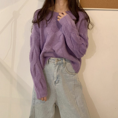 Γυναικείο πουλόβερ με στρογγυλη λαιμόκοψη σε διάφορα χρώματα