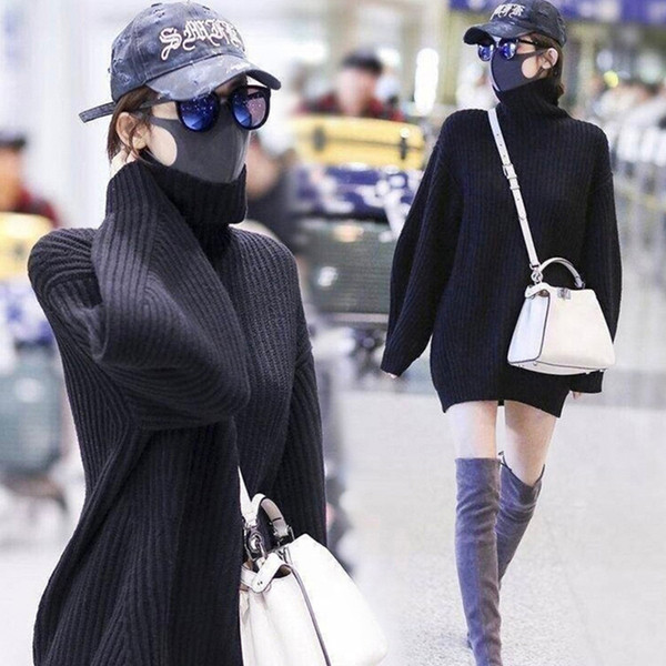 Pulover de iarnă de damă modern cu guler polo înalt în negru și gri