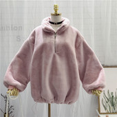 Hanorac de damă din puf model larg cu fermoar în culoarea roz și alb