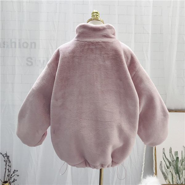 Hanorac de damă din puf model larg cu fermoar în culoarea roz și alb