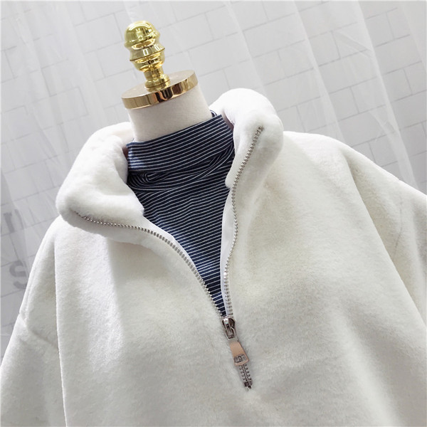 Hanorac de damă din puf model larg cu fermoar în culoarea roz și alb