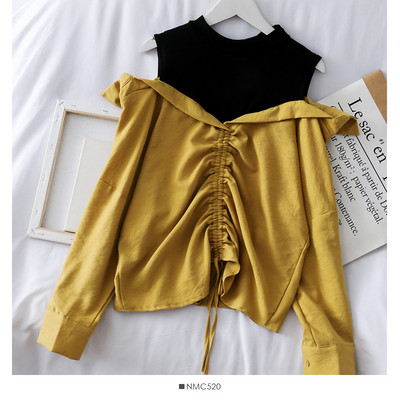 Cămașă casual de damă cu mâneci lungi și cravate în trei culori