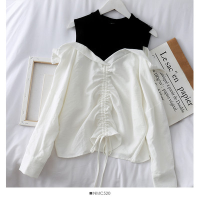 Cămașă casual de damă cu mâneci lungi și cravate în trei culori