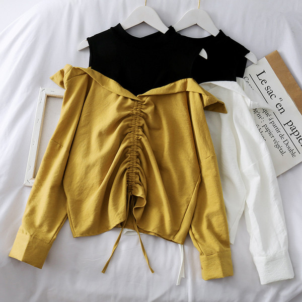 Cămașă casual de damă cu mâneci lungi și cravate în trei culori