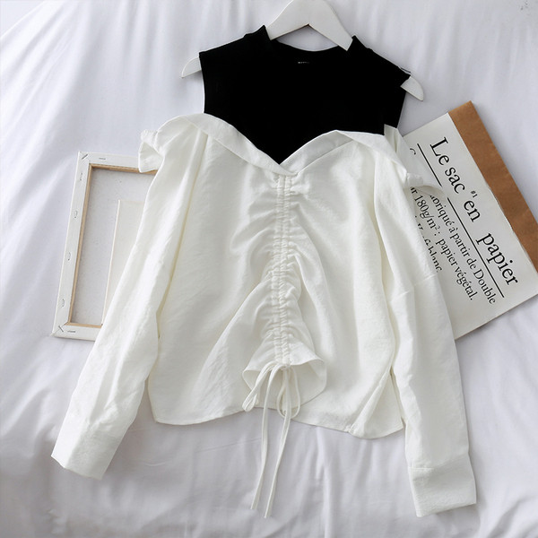 Cămașă casual de damă cu mâneci lungi și cravate în trei culori