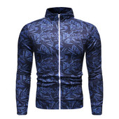 Hanorac casual pentru bărbați cu guler înalt și fermoar în culoarea albastru