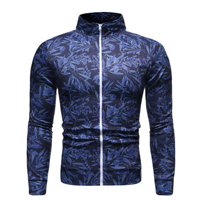 Hanorac casual pentru bărbați cu guler înalt și fermoar în culoarea albastru