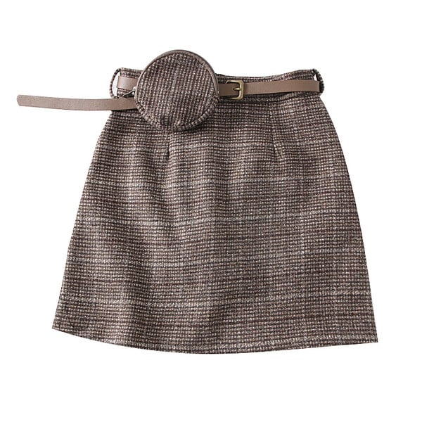 Fustă în carouri de damă, model actual, cu mașină în negru, roșu și maro