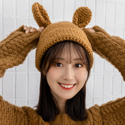 Πλεκτό γυναικείό καπέλο με 3D αυτιά σε καφέ, κίτρινο, μαύρο, μπλε, κρέμα και πορτοκαλί χρώμα