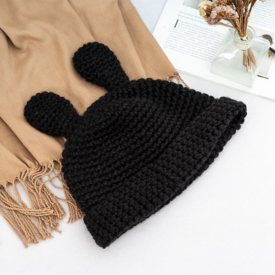 Πλεκτό γυναικείό καπέλο με 3D αυτιά σε καφέ, κίτρινο, μαύρο, μπλε, κρέμα και πορτοκαλί χρώμα